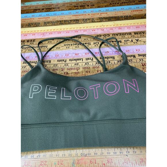 Peloton Sports Bra Women's Size XS Olive Green Pink Lettering - Picture 3 of 7